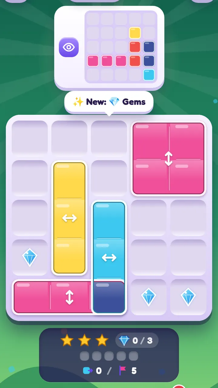 PaneSlide level 33 with small diamond gems sitting on board cells and a gem counter